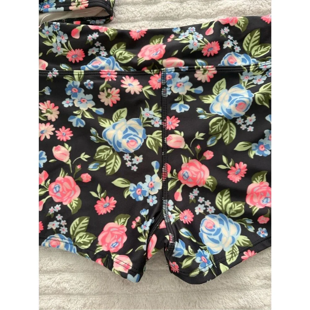 Art Class Girls Floral 2-Piece Swimsuit Size L 10/12 NWT UPF 50+ Crisscross Back